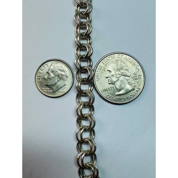 Estate Sterling Silver 925 Double Link Charm Bracelet 7" Round Circle Chain - Picture 6 of 8